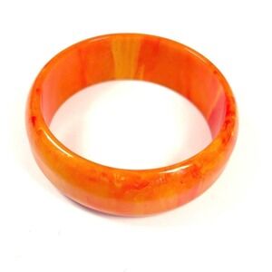 Vintage Bakelite Bangle Bracelet Orange Yellow Marbled‎ Swirl Tested